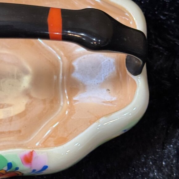 Vintage Orange Lusterwear Hand painted Japanese Ceramic Basket  Floral - Picture 6 of 10